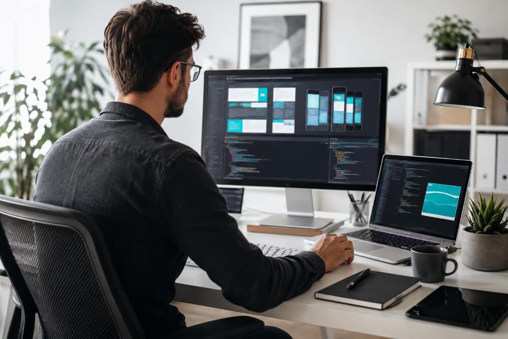 Desarrollador construyendo una plataforma web responsive